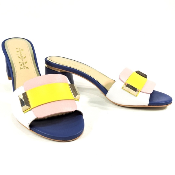 LEATHER WOMEN'S MULTICOLORED MULES - Picture 1 of 8